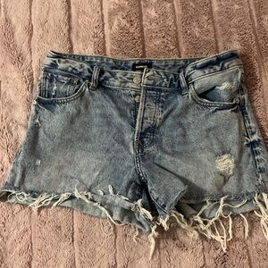Express Distressed Frayed Hem Jean Shorts - Washed Blue